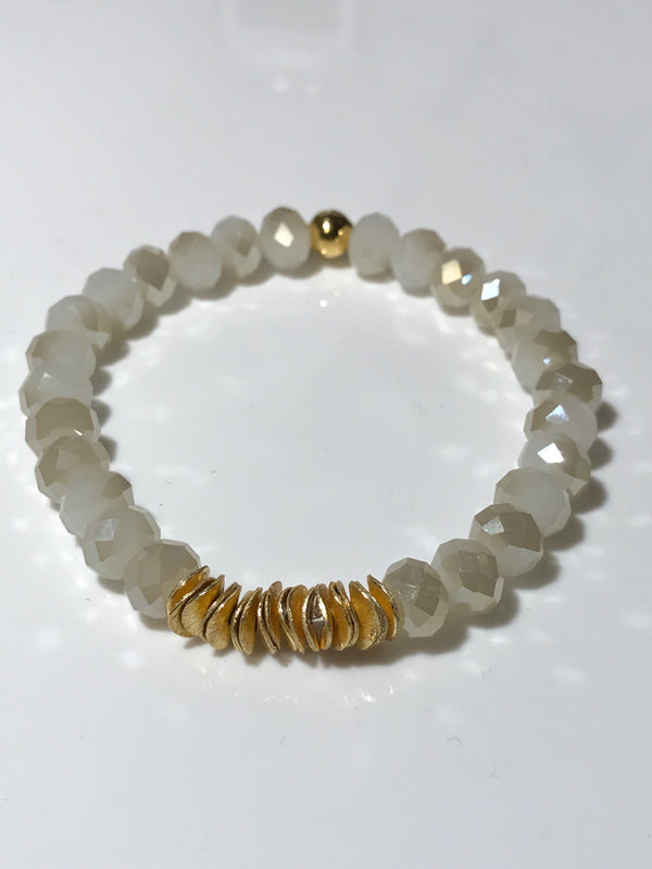 White Chinese Crystal and Gold Stretch Bracelet