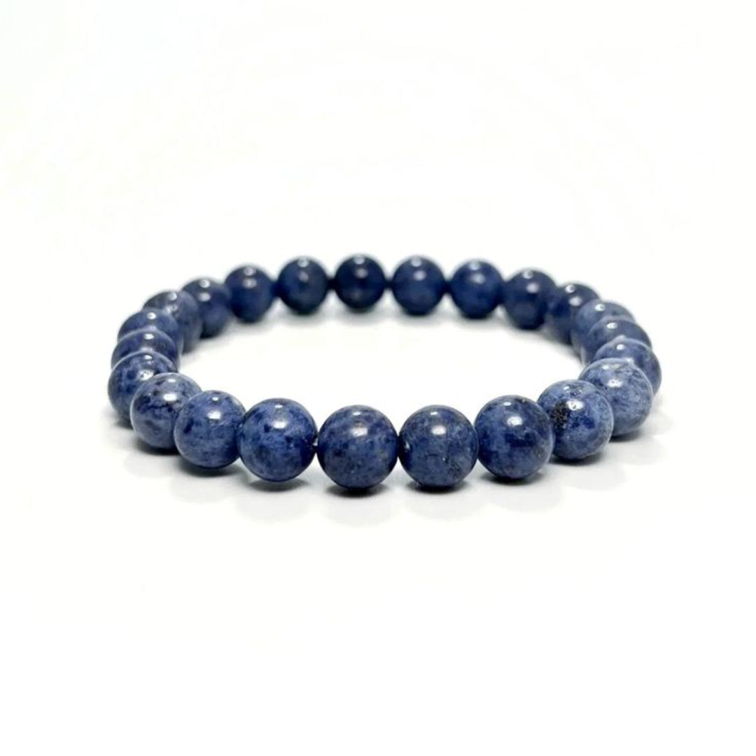 Blue Sodalite beaded bracelet on a white background