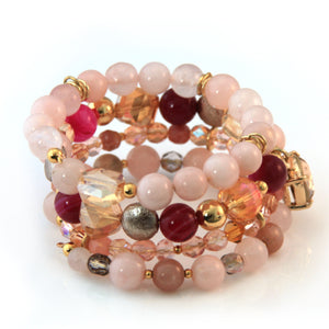 Rose Quartz, Crystal and Agate Coil Bracelet