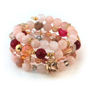 Rose Quartz, Crystal and Agate Coil Bracelet