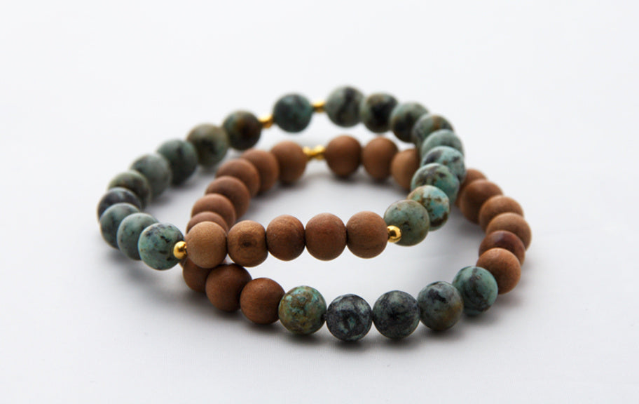 Sandalwood and African Turquoise Stretch Bracelet