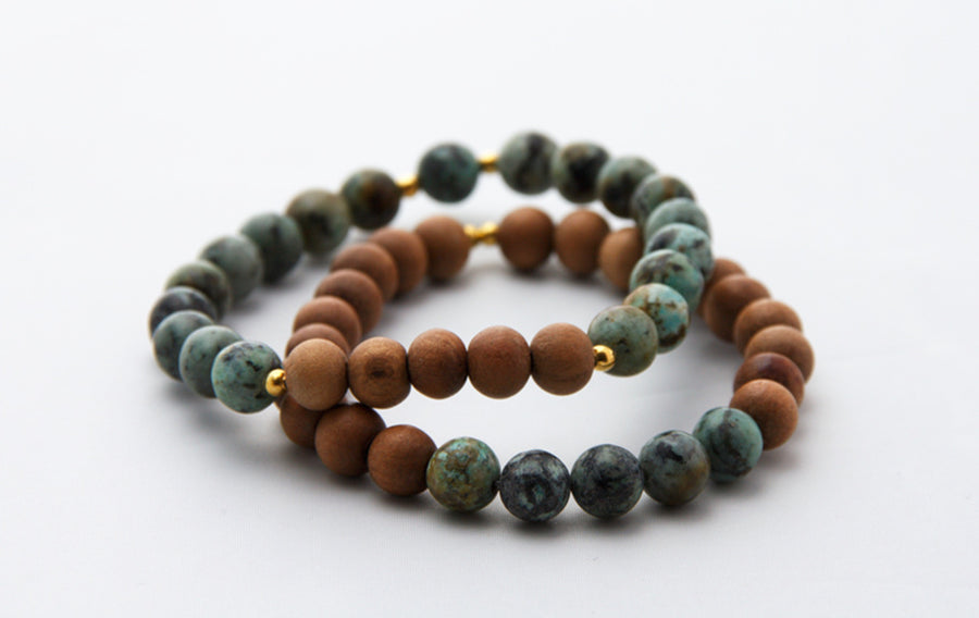 Sandalwood and African Turquoise Stretch Bracelet