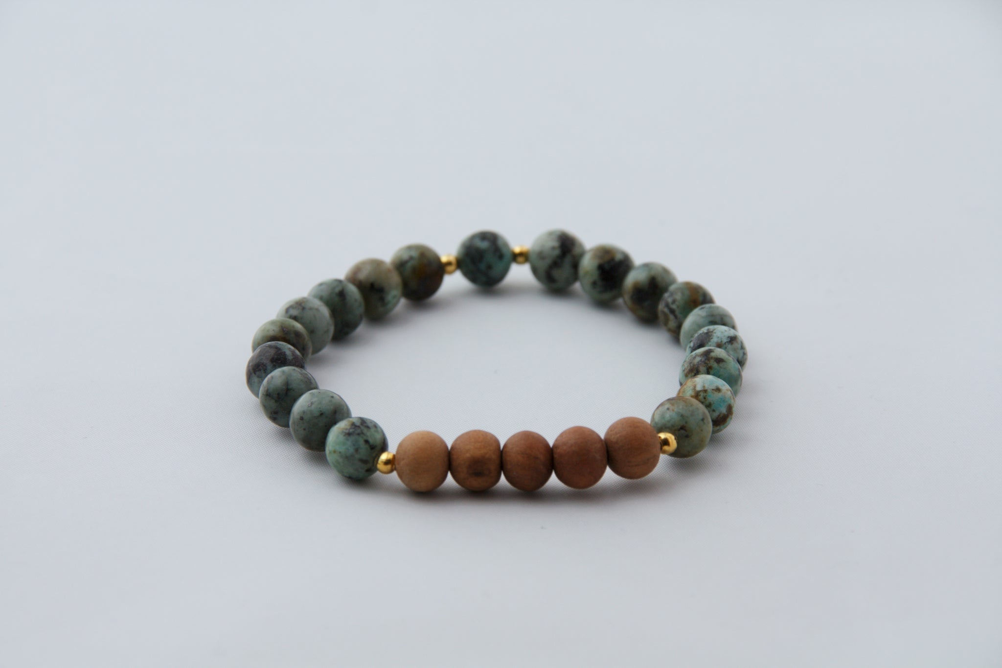 Sandalwood and African Turquoise Stretch Bracelet