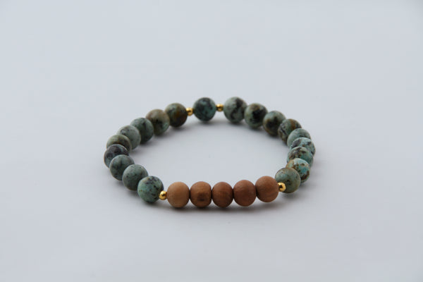 Sandalwood and African Turquoise Stretch Bracelet