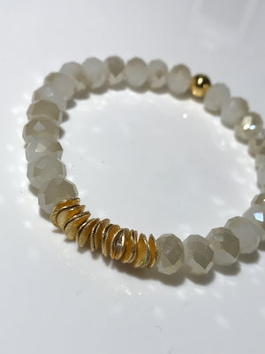 White Chinese Crystal and Gold Stretch Bracelet